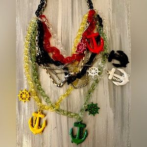 Authentic Vintage Alberto Juan Anchors Mariner Multi Chain Multi Color Necklaces
